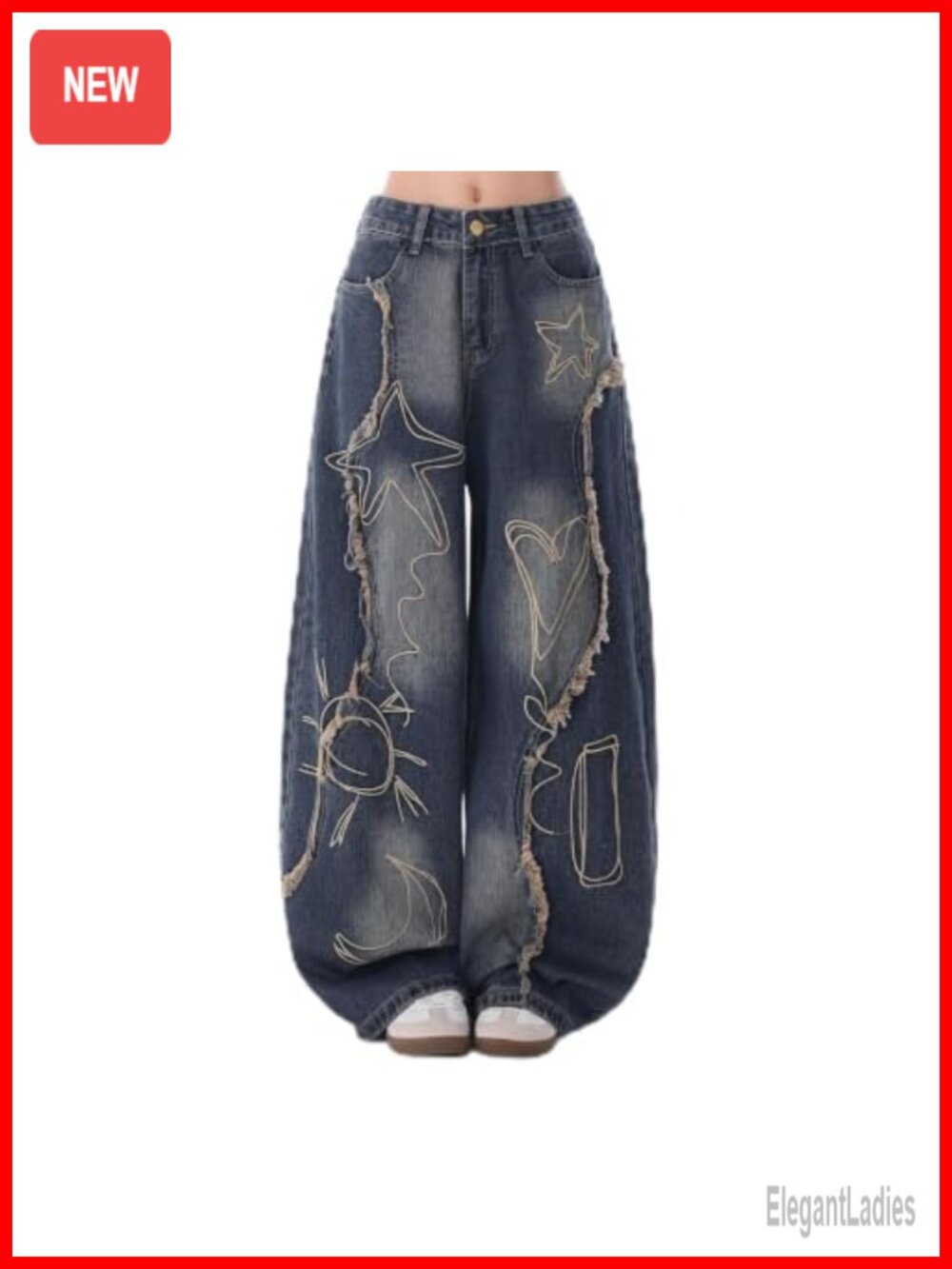 Embroidered Barrel Jeans Baggy Y2K Vintage Denim